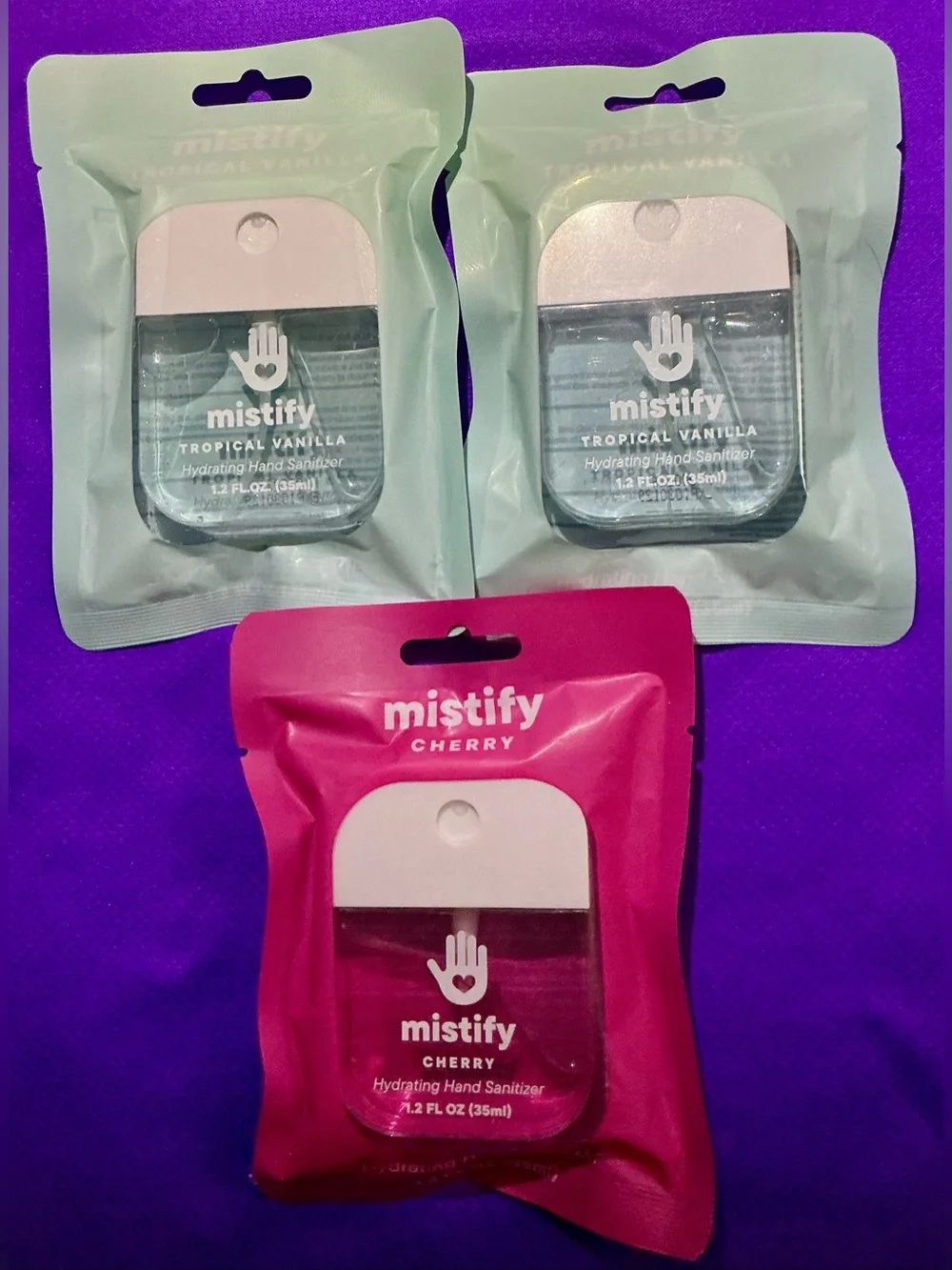 Hydrating Hand Sanitizer Trio - Cherry (Pink) & Tropical Vanilla (Mint)